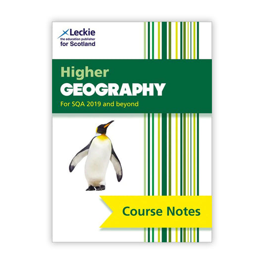 Book cover of 'Higher Geography' course notes by Leckie on a white background