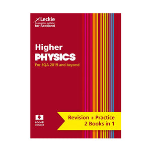 Book cover of 'Higher Physics' revision and practice book by Leckie on a white background