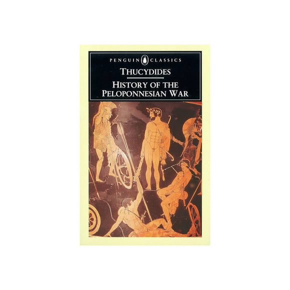 Book cover of 'History of the Peloponnesian War' by Thucydides with classical Greek design elements.