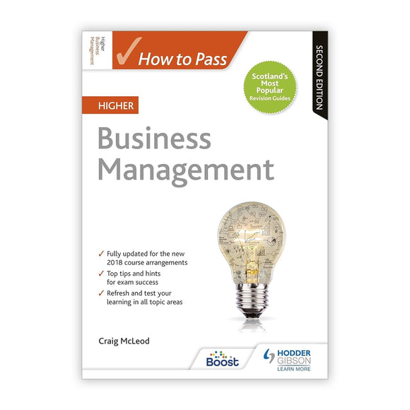 Book cover of 'How to Pass Higher Business Management' by Craig McLeod with a light bulb graphic on a white background.