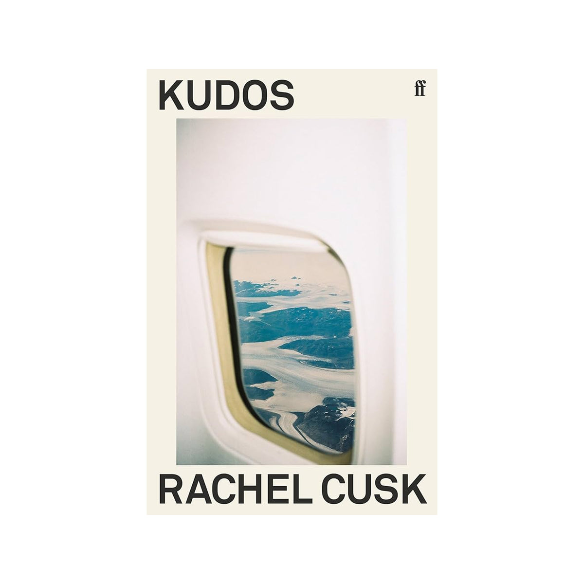 Book cover of 'Kudos' by Rachel Cusk with a window view of water.