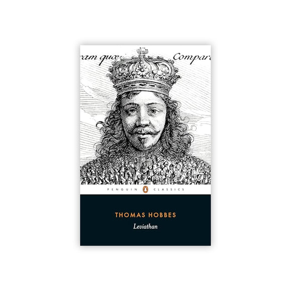 Book cover of 'Leviathan' by Thomas Hobbes with a black and white illustration of a crowned figure.