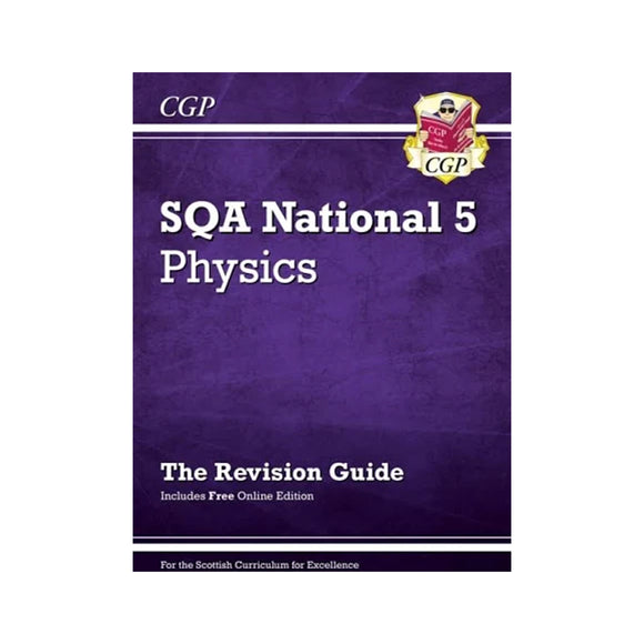Purple book titled 'SQA National 5 Physics: The Revision Guide' with a visible brand logo on a white background.