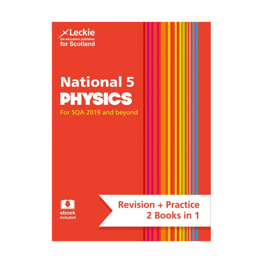 Book cover of National 5 Physics revision and practice book by Leckie on a white background