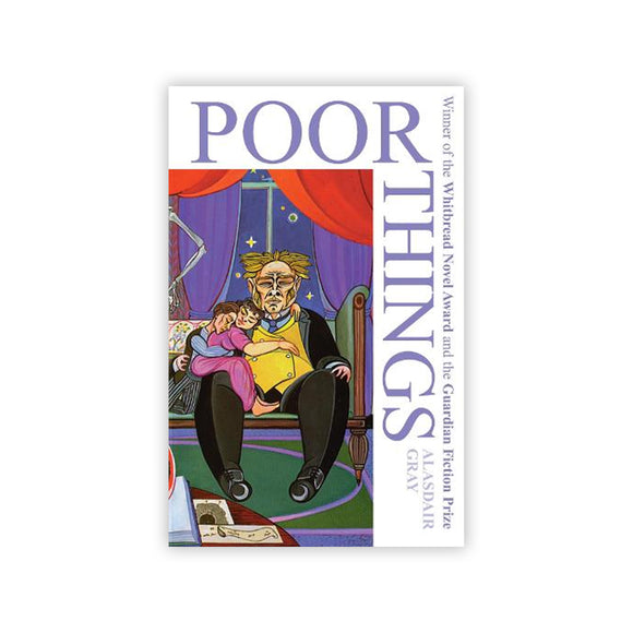 Book cover of 'Poor Things' with a colorful illustration on a white background