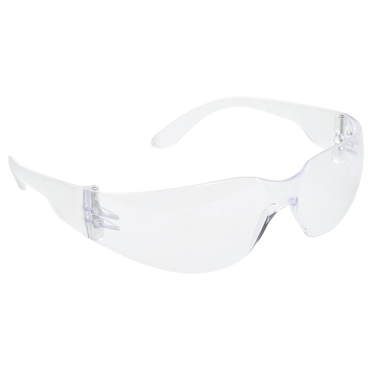 Clear safety goggles on a white background