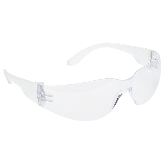 Clear safety goggles on a white background