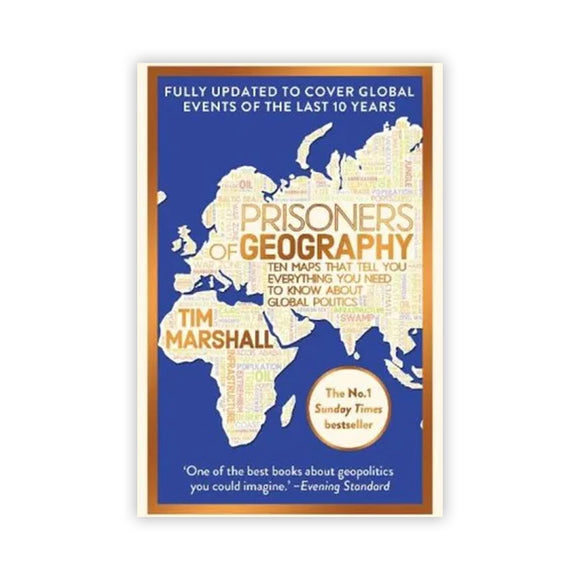 Book cover of 'Prisoners of Geography' by Tim Marshall with world map design on a blue background.