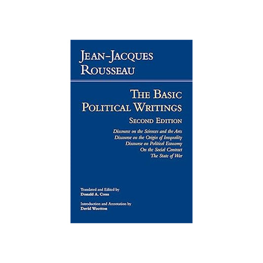 Book cover of 'The Basic Political Writings' by Jean-Jacques Rousseau with a blue background