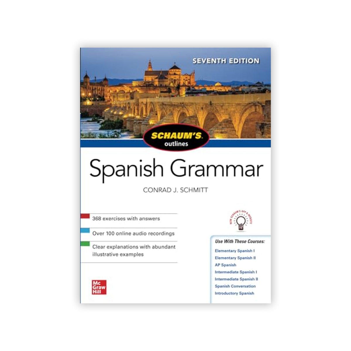 Book titled 'Schaum's Outlines Spanish Grammar' on a white background