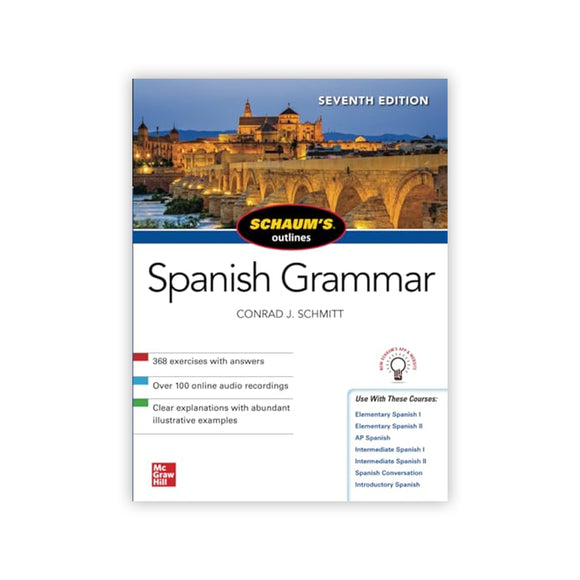 Book titled 'Schaum's Outlines Spanish Grammar' on a white background
