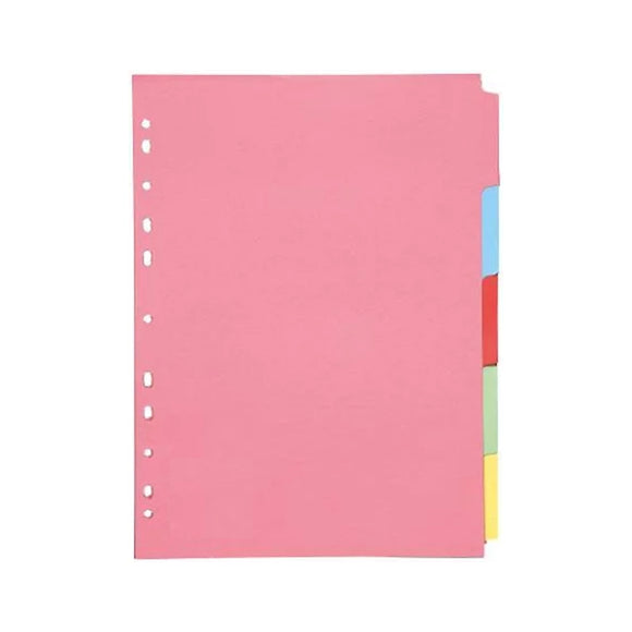 Pink divider with colorful tabs on a white background