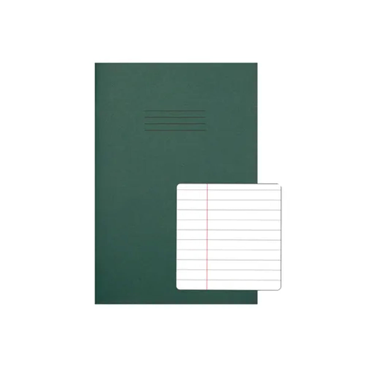Green notebook with a smaller inset showing lined paper on a white background