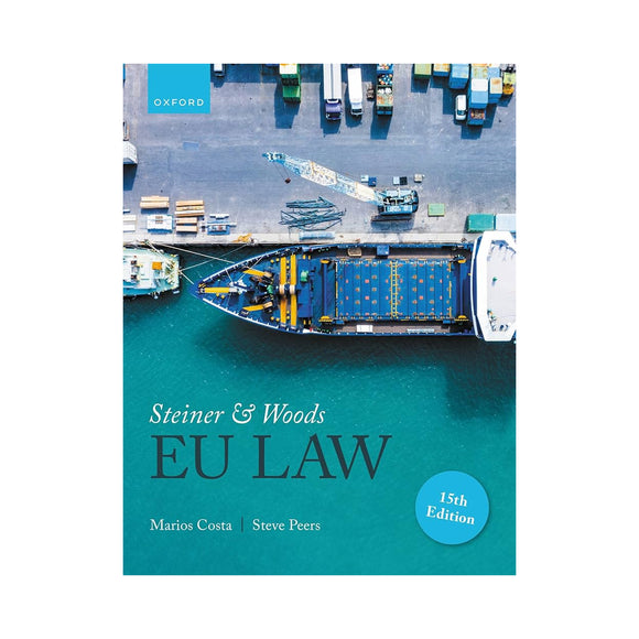Book cover of 'Steiner & Woods EU Law' with a ship and dock background
