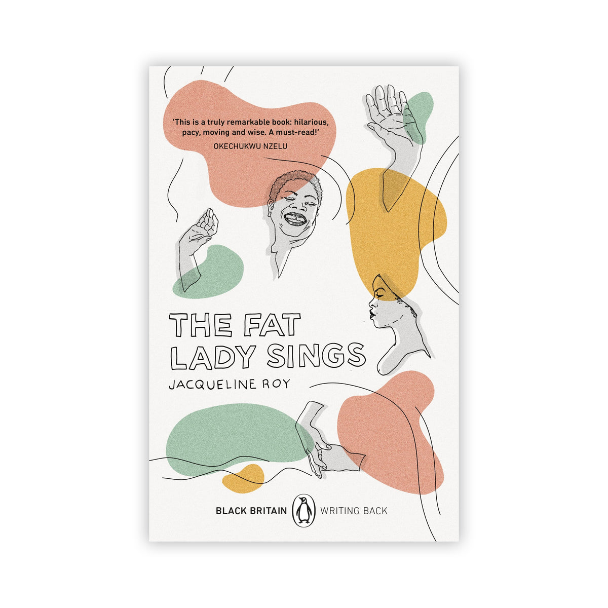Book cover of 'The Fat Lady Sings' by Jacqueline Roy with abstract illustrations on a white background.
