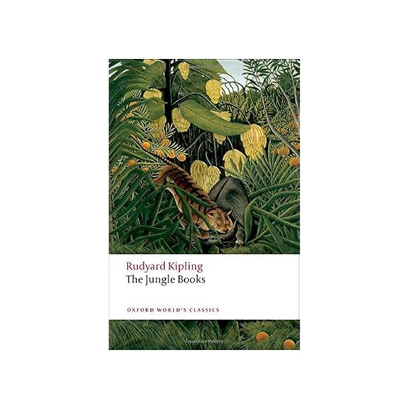 Book cover of 'The Jungle Books' by Rudyard Kipling with jungle scene illustration.