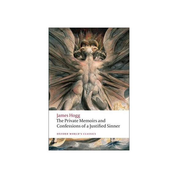 Book cover of 'The Private Memoirs and Confessions of a Justified Sinner' by James Hogg with an artistic depiction of a winged figure.