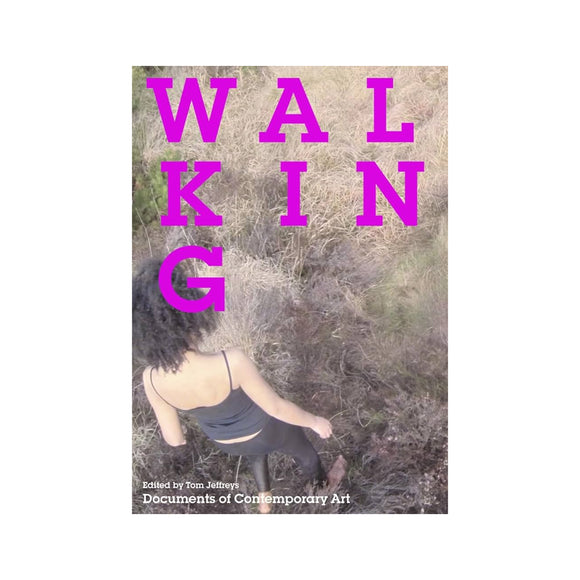 Book cover with a person walking through grass and the word 'WALKING' in large pink letters.