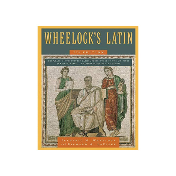 Book cover of 'Wheelock's Latin' with classical imagery on a white background