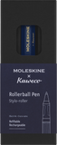Moleskine x Kaweco rollerball pen packaging with black and blue design.