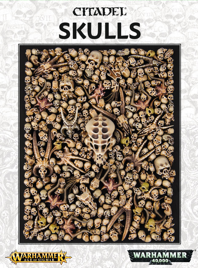 Packaging of Citadel Skulls with Warhammer logo on a light gray background