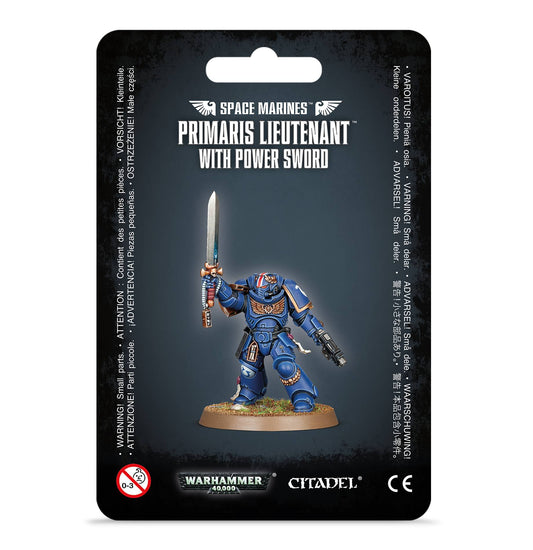 PRIMARIS LIUTENANT HOLDING POWER SWORD IN PACK ON A WHITE BACKGROUND