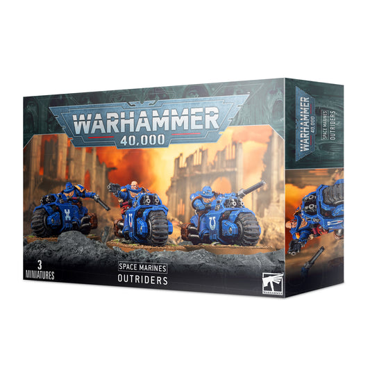 3 Space Marine outriders boxed on a white background