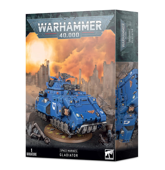 Space marine Gladiator tank boxed on a white background