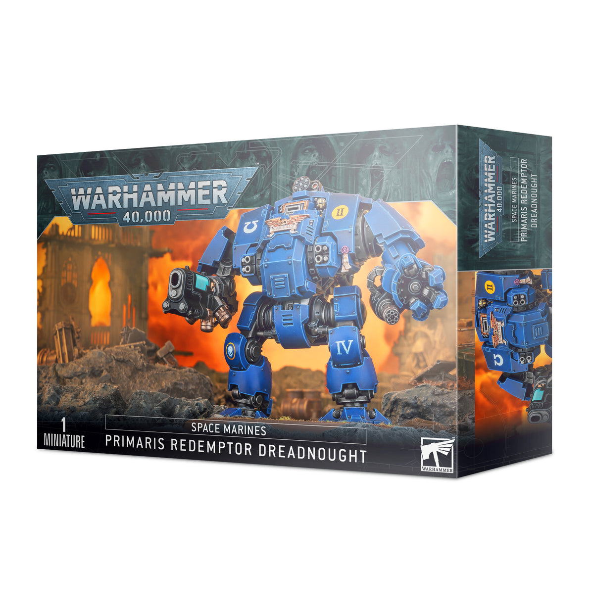 Box for Warhammer 40,000 Space Marines Primaris Redemptor Dreadnought on a white background