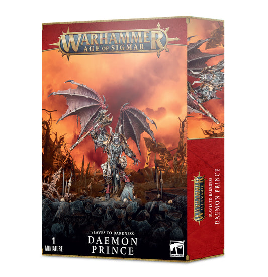 Warhammer Age of Sigmar Daemon Prince miniature box with dragon illustration on a white background