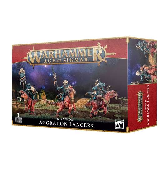 Warhammer Age of Sigmar game box featuring Seraphon Aggradon Lancers on a white background