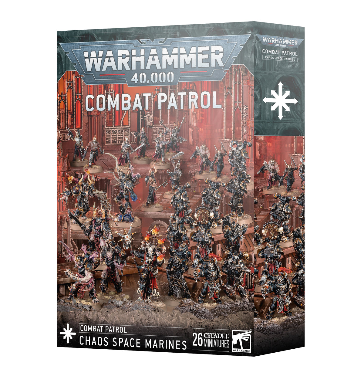 Combat Patrol Box of Chaos space marines minatures on a white background
