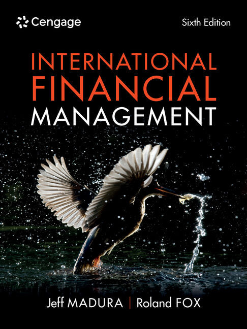 Book cover of 'International Financial Management' by Jeff Madura and Roland Fox with a black background and bird image.