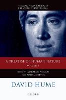 Book cover of 'A Treatise of Human Nature' by David Hume with a portrait on a dark background