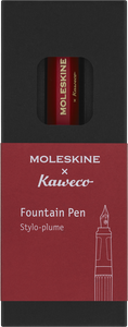 Moleskine x Kaweco fountain pen packaging with red and black design.