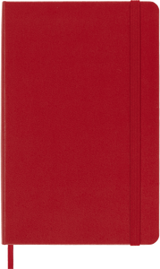 Red notebook with a visible strap on a white background